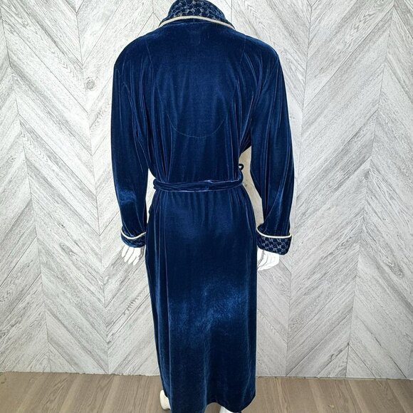 Vintage Vanity Fair Velour Robe Womens Size Large Blue Belted Velvet - Picture 4 of 8